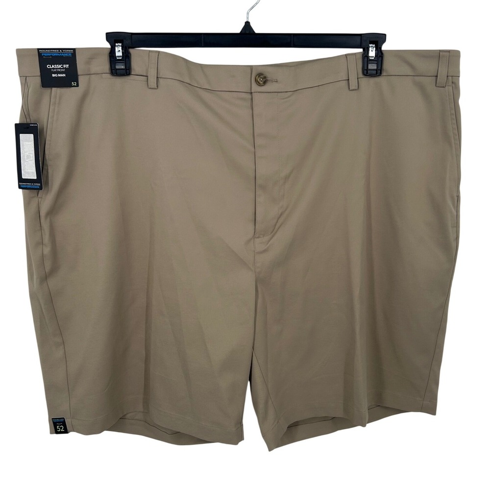 NEW Roundtree & Yorke Performance Shorts Men's 52 Big‎ Man Beige Flat Front